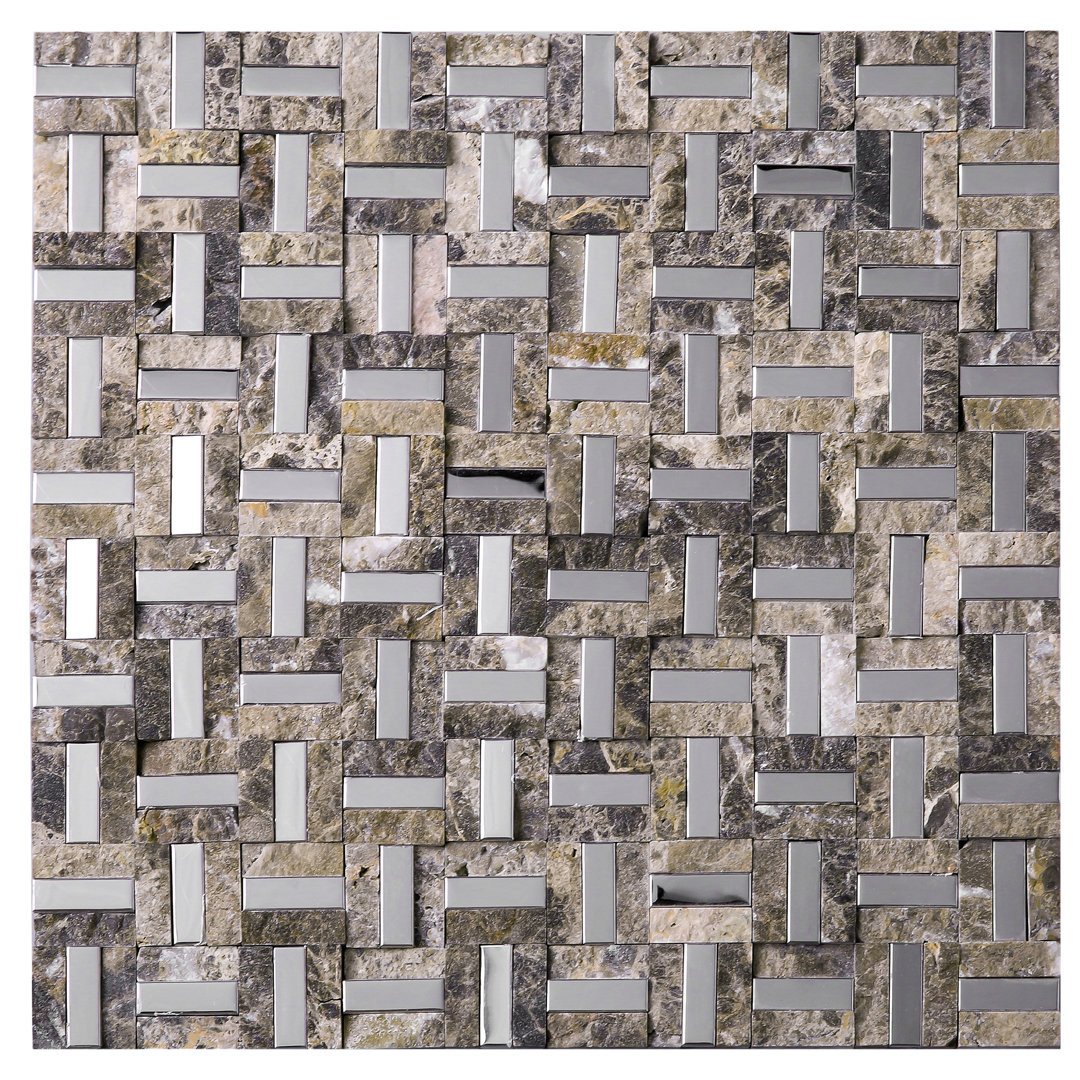 Silver Brick 1" x 1.2" Slate Grid Mosaic Wall Tile Supreme Tile 
