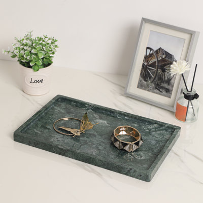 Adolif 12" x 8" Green Rectangle Marble Tray Stone Vanity Trays