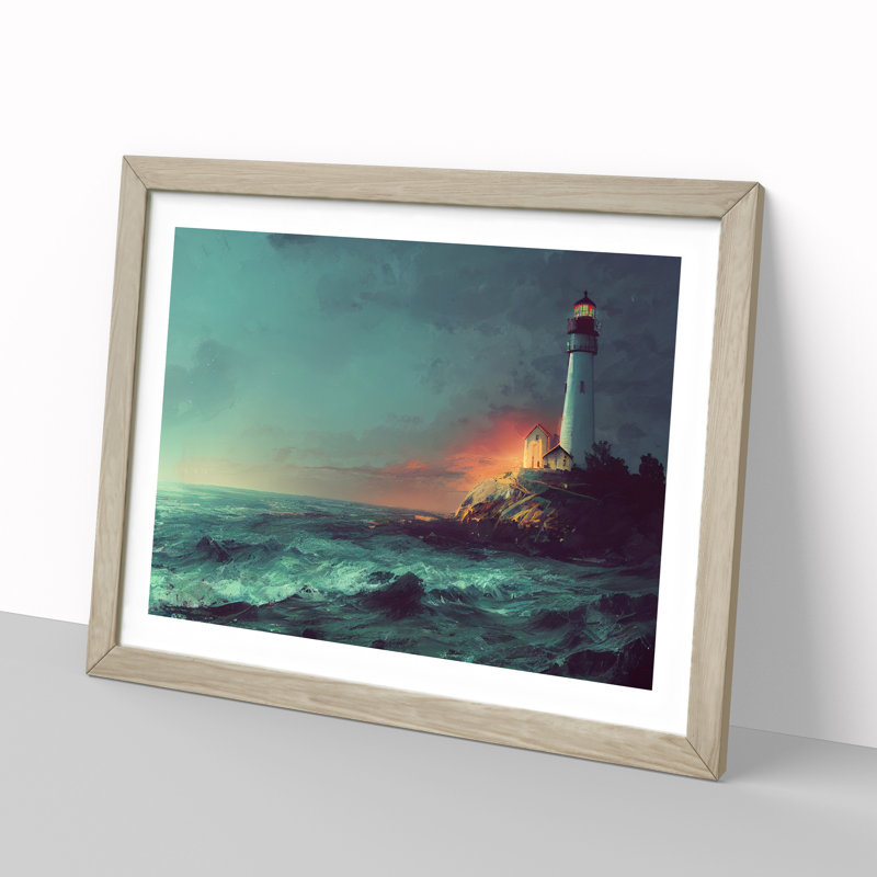 Magical Lighthouse - Framed Print, 34cm H x 46cm W x 2cm D, Oak