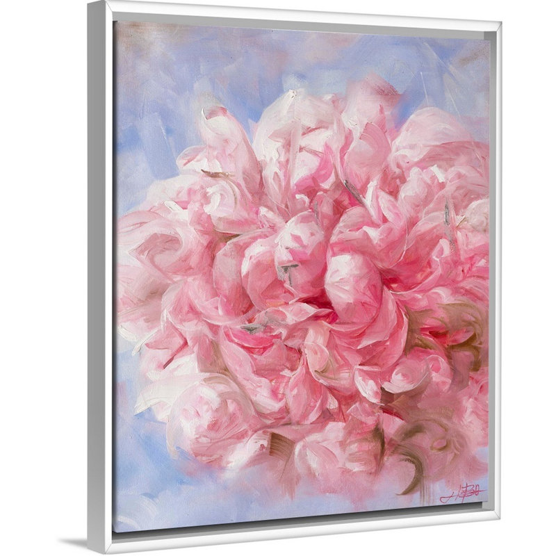 Pivoine rose I - reproduction d'art sur toile, Cadre flottant blanc, H 31,7 po x l 25,7 po x P 1,75 po