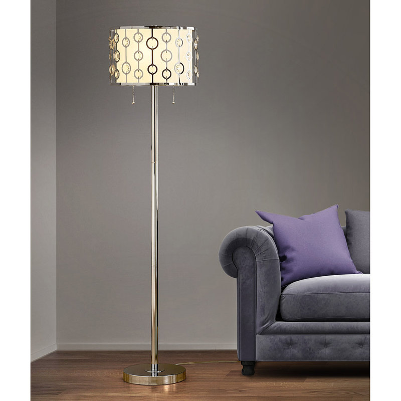 Lampe sur pied 62 "Crystals, Chrome poli, Mauve