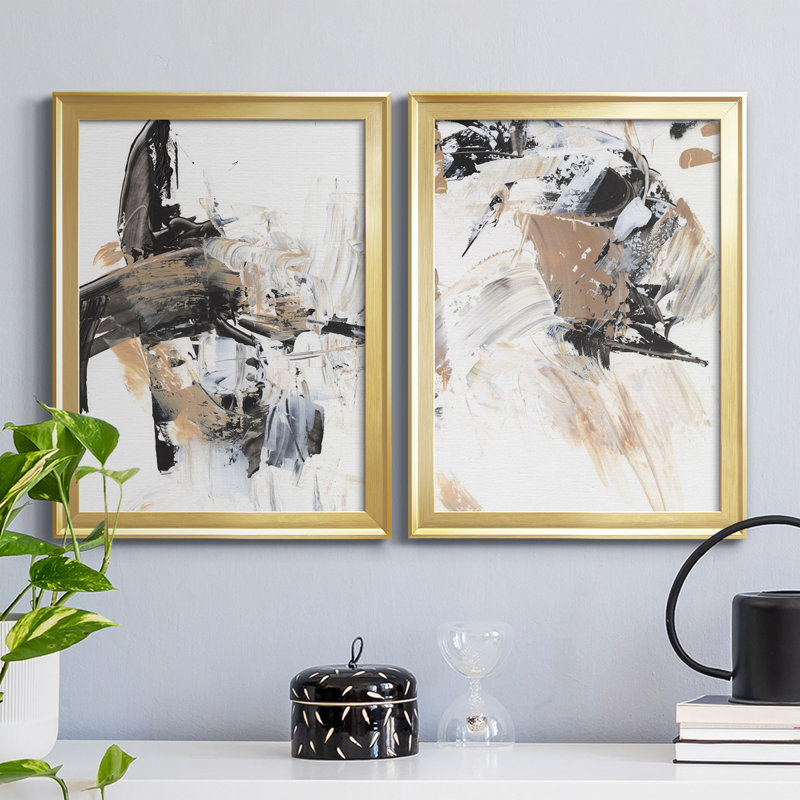 Ruckus I - Ensemble de 2 peintures sur toiles encadrées, Or, H 30,5 po x l 45 po x P 1 po