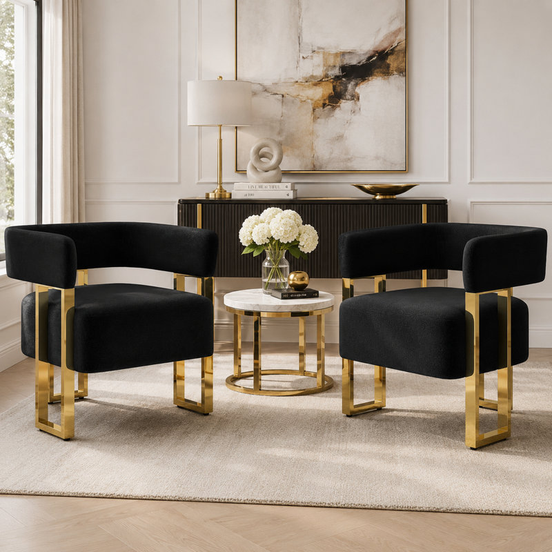 Accent Armchair With Metal Frame(Set Of 2), Black Teddy