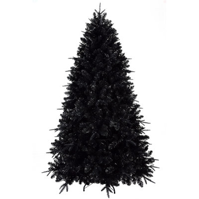 Black Christmas Tree With 450 White LED Lights, 1916 Tips PE+PVC Artificial Tree For Halloween & Holiday Decor, Hinged Structure With Stable Metal Stand