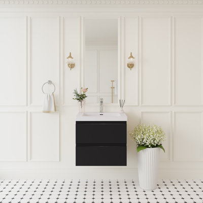 24" Floating Bathroom Vanity Wall-Mounted Bathroom Vanities with Solid Surface Top Basin and Soft Close Drawers Fully Assembled