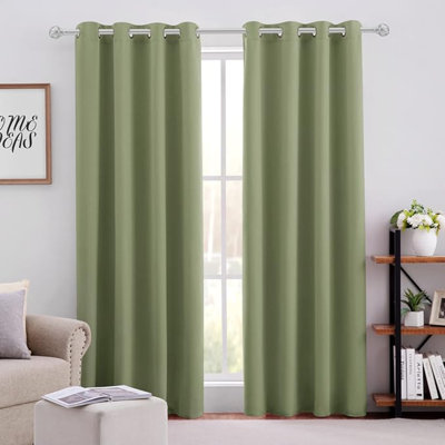 HOMEIDEAS Sage Green Blackout Curtains For Bedroom 52 X 96 Inch Length 2 Panels Set Room Darkening Bedroom Curtains, Soundproof Thermal Grommet Window Curtains For Living Room For Christmas