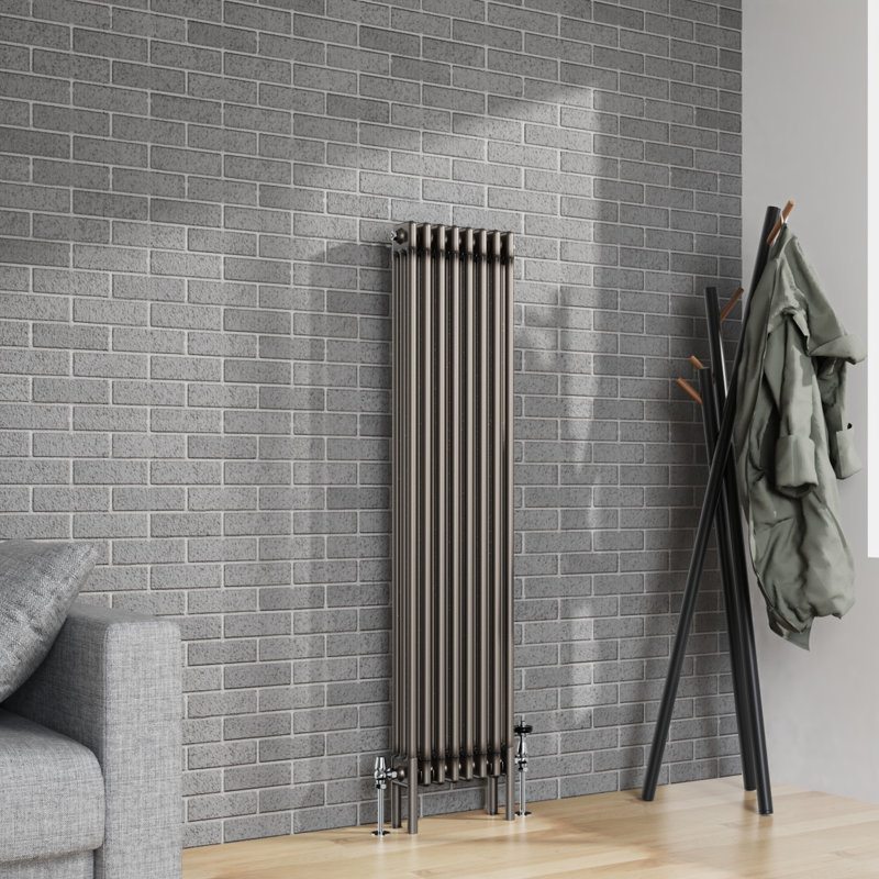 Dubois Vertical Traditional 3 Column Radiator Raw Metal, 150cm H x 38cm W x 10cm D
