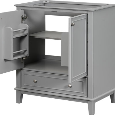 Grey Bathroom Vanity Base, Solid Wood & Board, 2 Doors And 1 Drawer Cabinet, Adjustable Shelf, Modern Style, Assembly 30" Base In Grey, Multi-Functional With Door Drawer, Needed