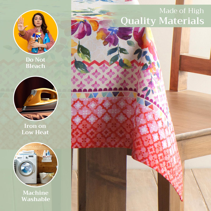 Maison d' Hermine Table Cloth Rectangle Table 100% Cotton 70 x 108 Inches Tablecloth Reusable Decorative for Dining Room Farmhouse Home Valentines Day Decorations Spring Summer - Rose Garden