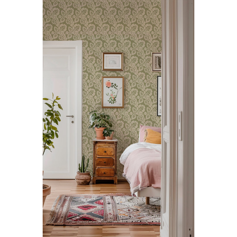 Paisley Briar - Botanical Wallpaper, Cypress Green, Premium Paper