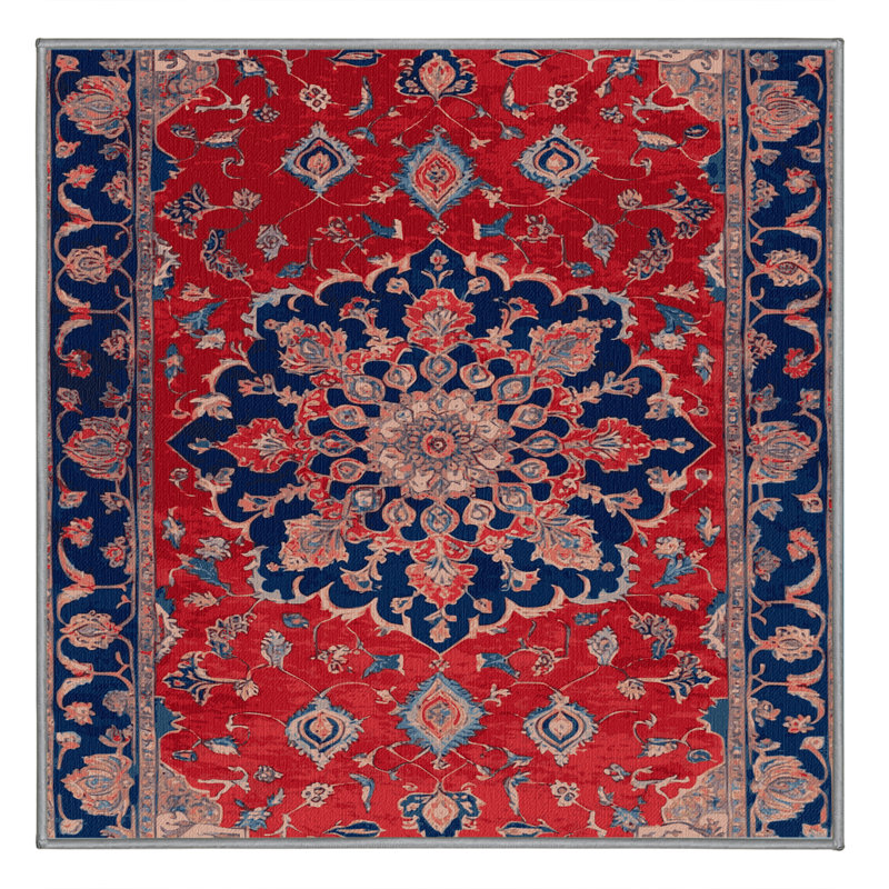 Tapis brun Tabriz lavable à la machine, Carré 6 pi