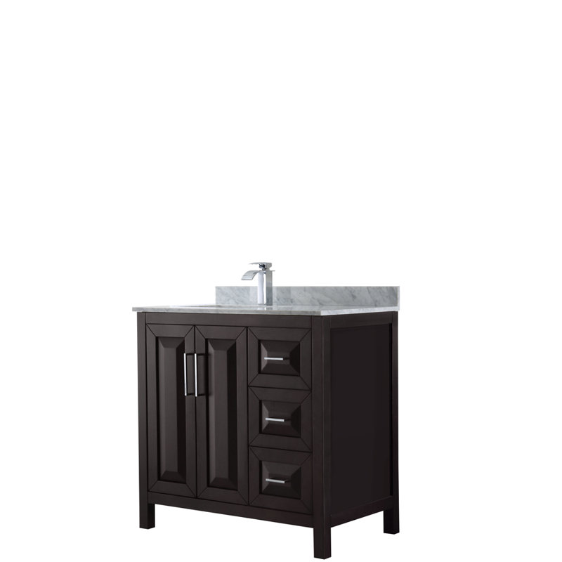 Daria 36'' Single Bathroom Vanity with Marble Top, Dark Brown, Polished Chrome