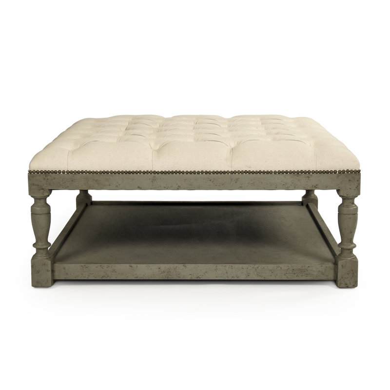 Square Ottoman, Off-White, Olive Green