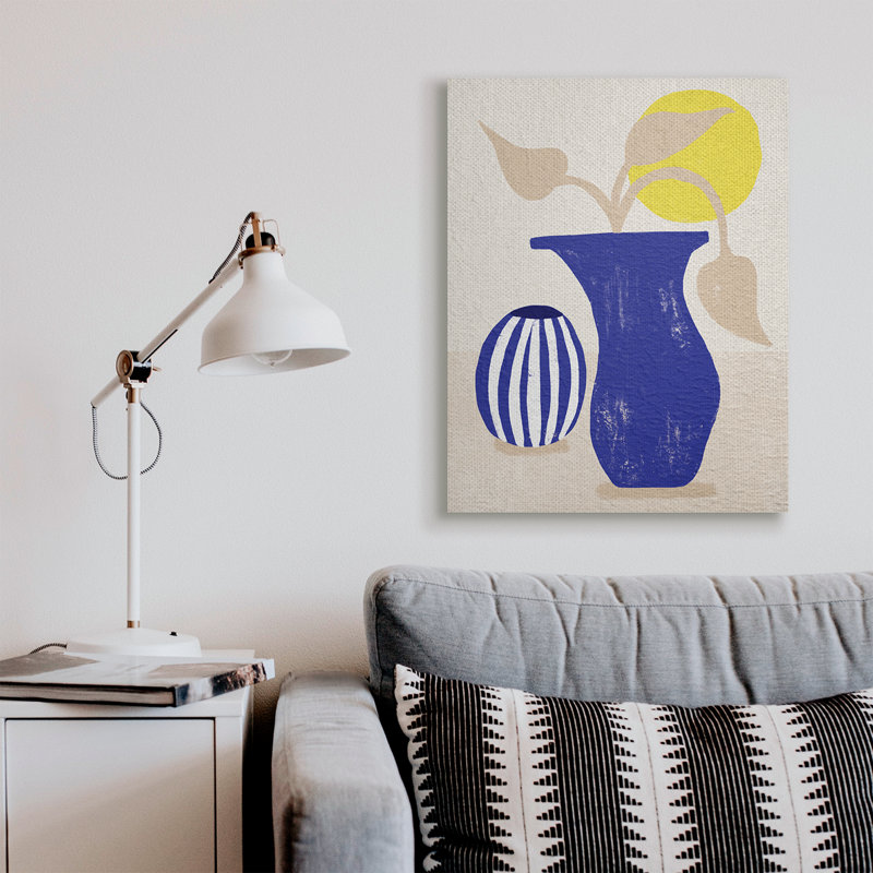 Vase plante bleue en terre cuite de l'Ouest jaune soleil, H 40 po x l 30 po, Toile tendue