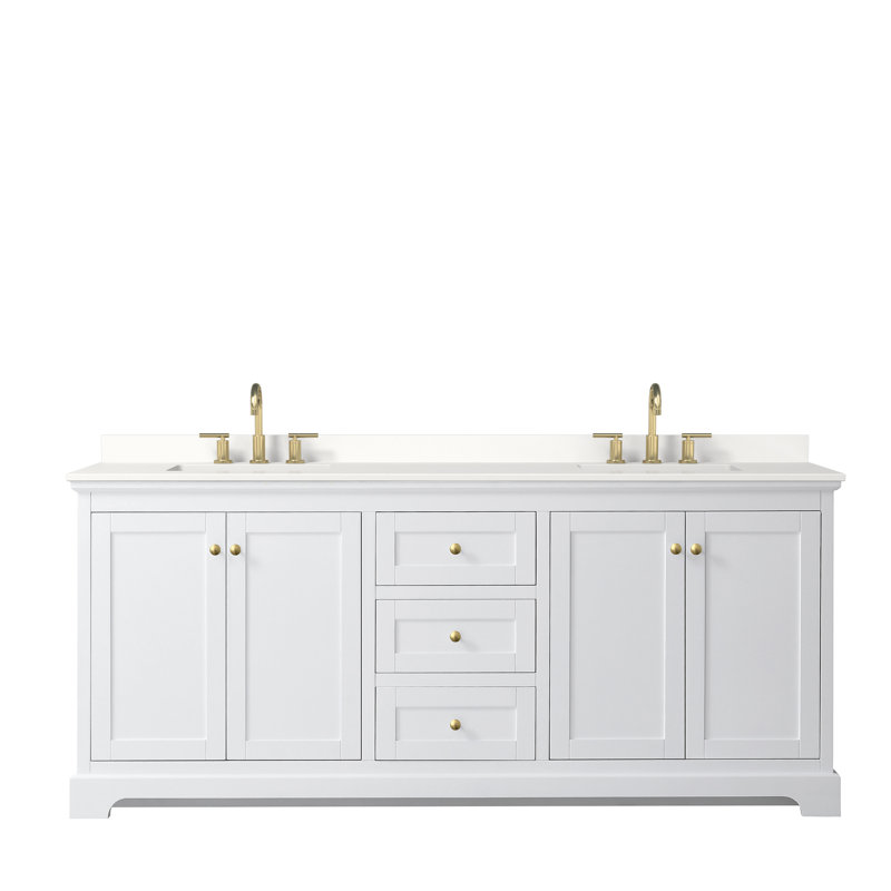 Meuble-lavabo double autoportant 60 po avec plateau en quartz et miroir Avery, WDX13588, Blanc, Noir mat
