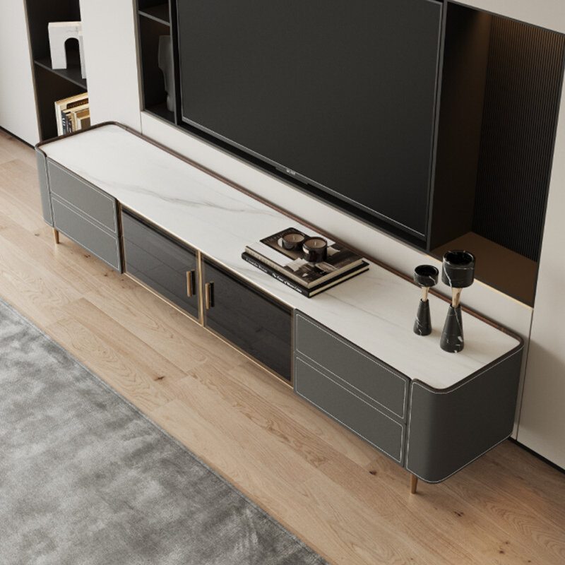 Meuble télé de comptoir en pierre frittée de style moderne, 87.8"