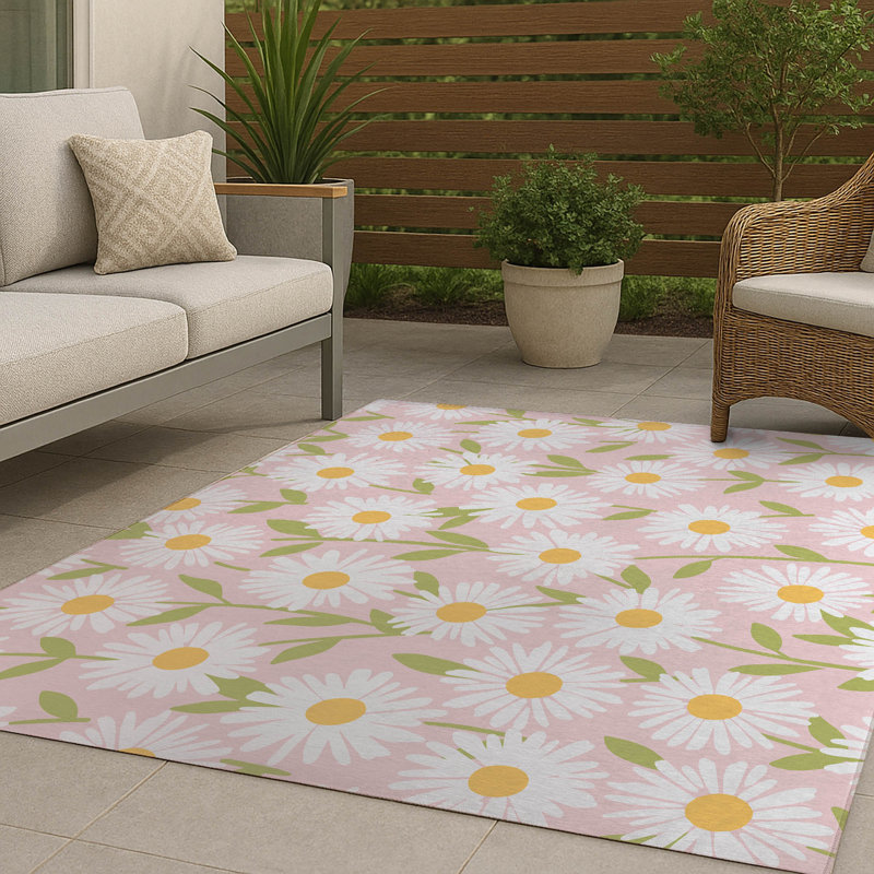 Tapis décoratif Sweet Daisy, Rose, Rectangulaire 4 pi x 6 pi