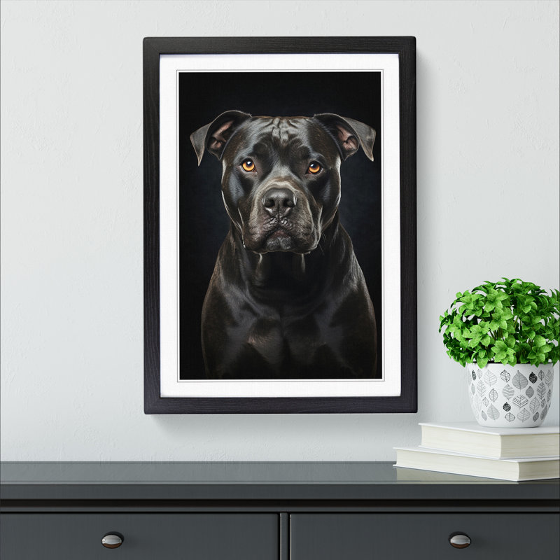Staffordshire Bull Terrier Tachisme - Single Picture Frame Print on Wood, Black, 64cm H x 46cm W x 2cm D