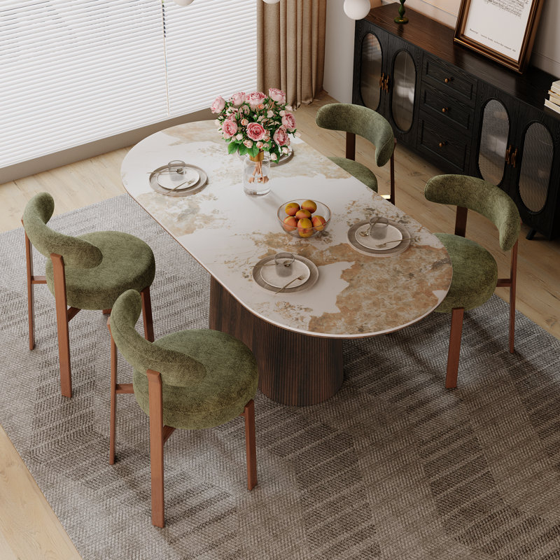 Ensemble de table et de chaises Adwin pour 4 personnes avec revêtement Teddy, 5 pièces: table, 4 chaises, Vert