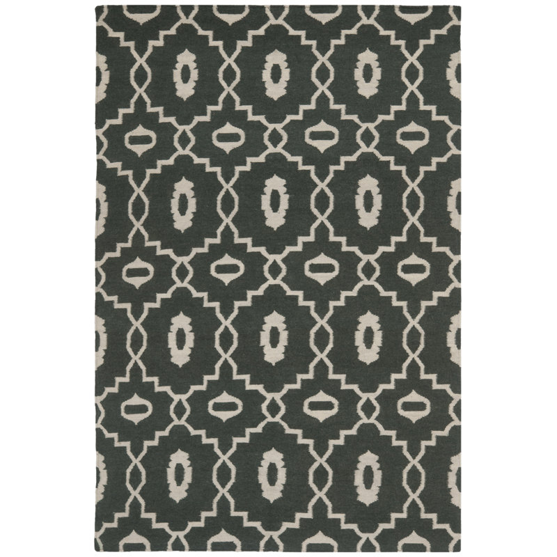 Rodgers Hand Woven Flat Weave Wool Geometric Rug, Rectangle 5' x 8'