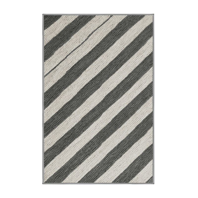  Tapis lavable rayé gris acier et blanc, Rectangulaire 3 pi x 5 pi