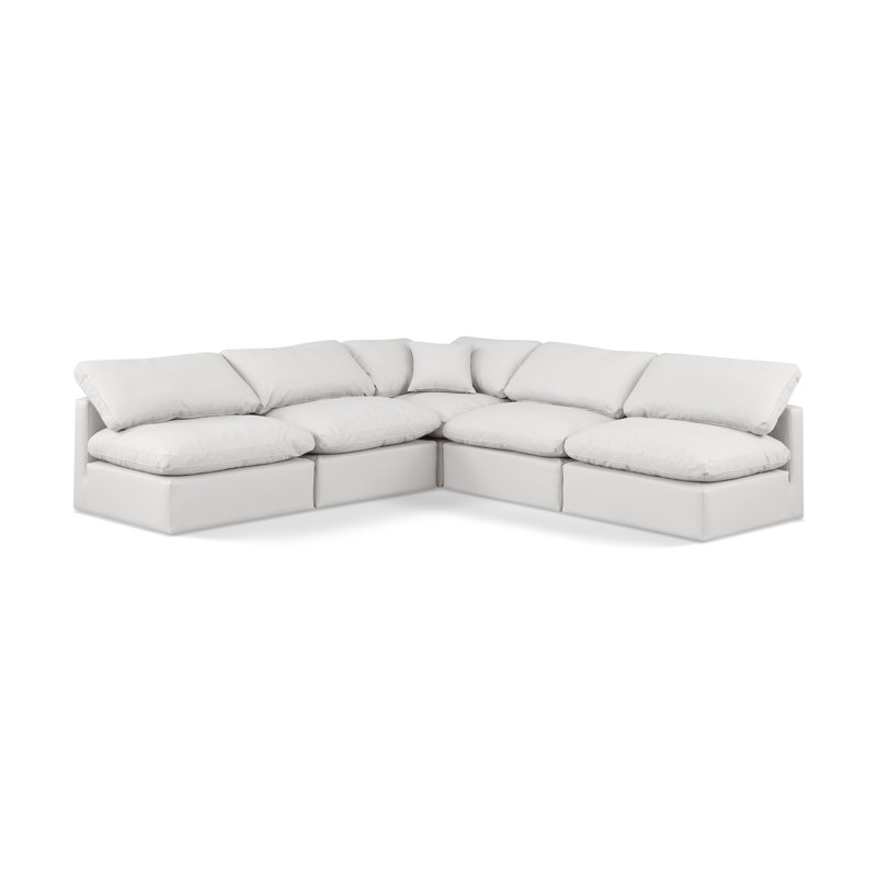 Hinami Upholstered L-Shaped Sectional Reversible, Cream Vegan Leather