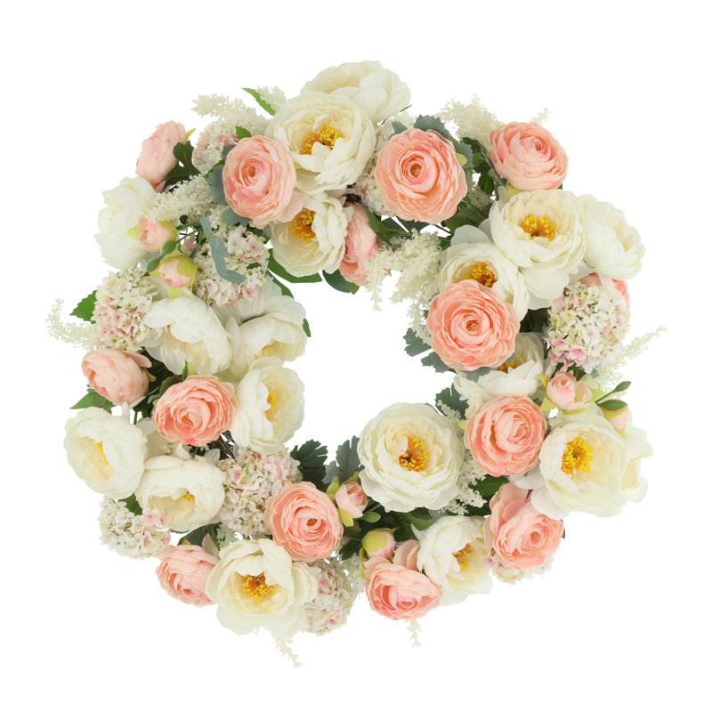 24" Spring Wreath with Peonies and Ranunculus