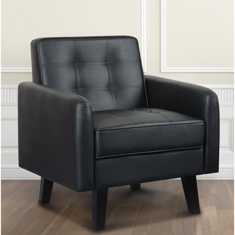 Tannen Faux Leather Armchair, Black Faux Leather