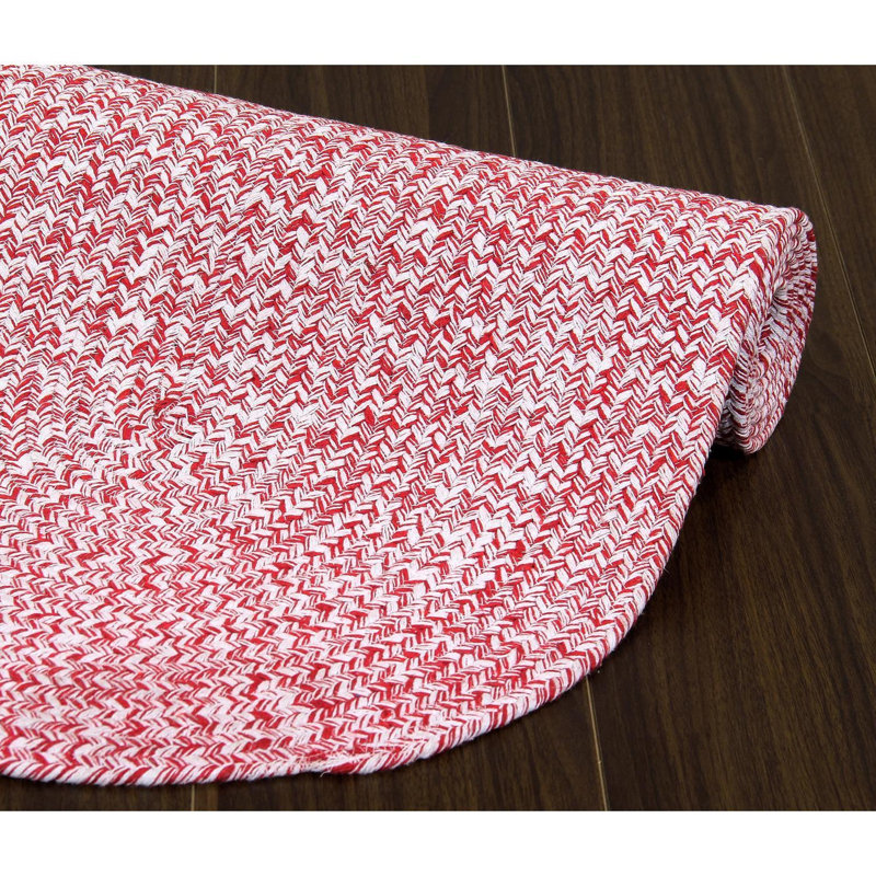 Etherton Farmhouse Braided Cotton Red/White Area Rug, Oval 8' x 10'