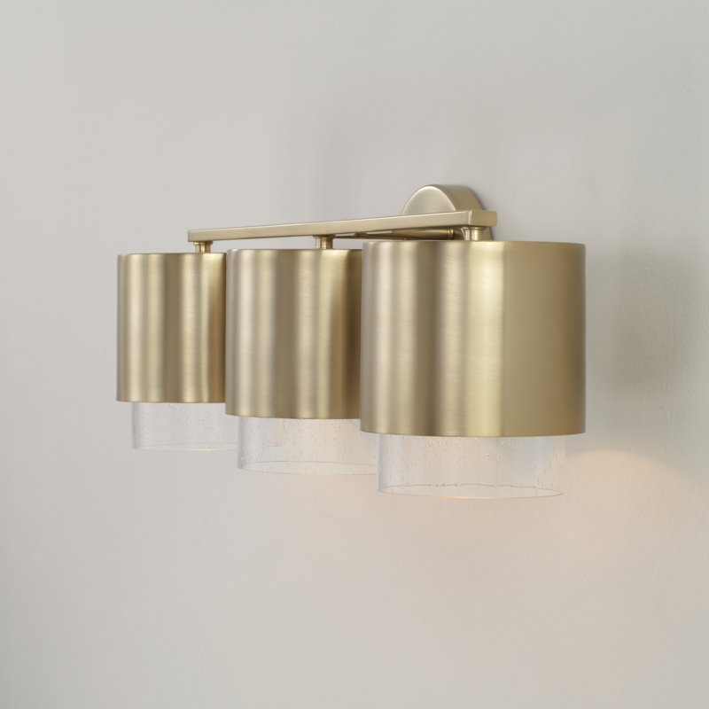 24.25"W x 8.25"H 3-Light Cylindrical Metal Vanity and Seeded Glass, Matte Brass