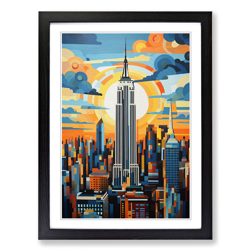 Empire State Building Contemporary No.2 - Single Picture Frame Print on Wood, Black, 64cm H x 46cm W x 2cm D