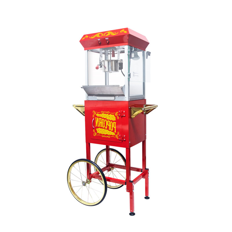 Machine à maïs soufflé avec chariot 8 oz avec bouilloire en acier inoxydable, plaque chauffante chauffante et tiroir, Rouge