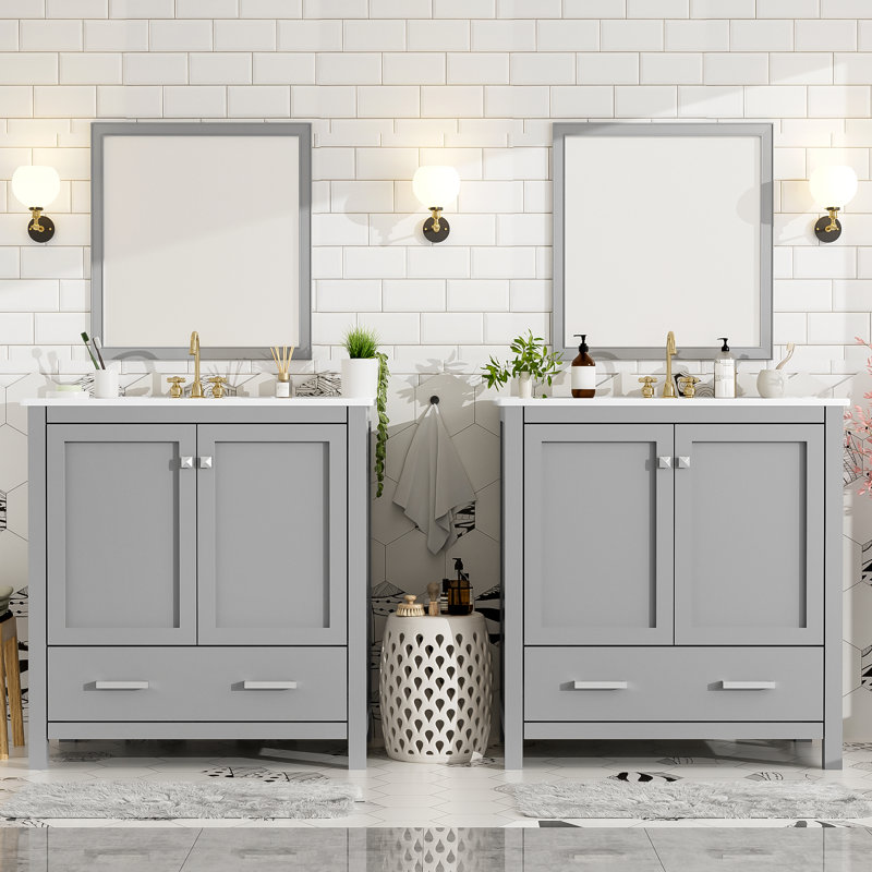 60"  Bathroom Vanity Set With Double Vanities, Gray