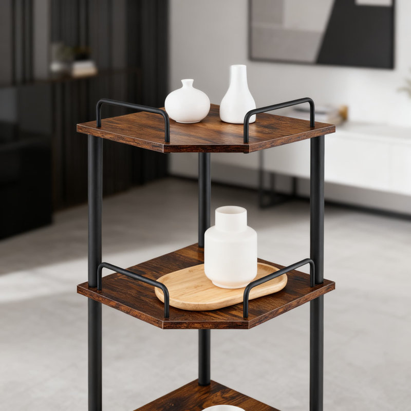 Étagère d'angle à 3 niveaux, étagère de coin industrielle pour la maison et le bureau, étagère de rangement et de présentation polyvalente