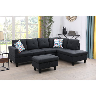Eolia 97"Right Hand Facing Sofa & Chaise with Storage Ottoman