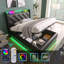 Lit plateforme simple tapissier avec lumières DEL ambiantes à 360 °, télécommande / contrôle d'application, rangement hydraulique et ports USB Type-C, noir, polyuréthane (sans matelas)-118245071-118245072