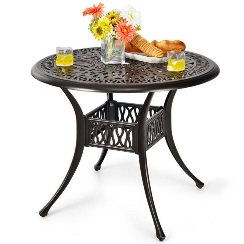 Ewel Round Metal Outdoor Dining Table With Umbrella Hole , 36'' in. W 36'' in. D