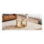 Table basse moderne en verre brun, métal asymétrique, base cylindrique en métal, finition dorée et tablette inférieure