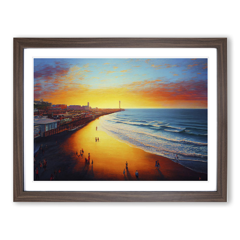 Evening Beach - Framed Print, 34cm H x 46cm W x 2cm D, Walnut