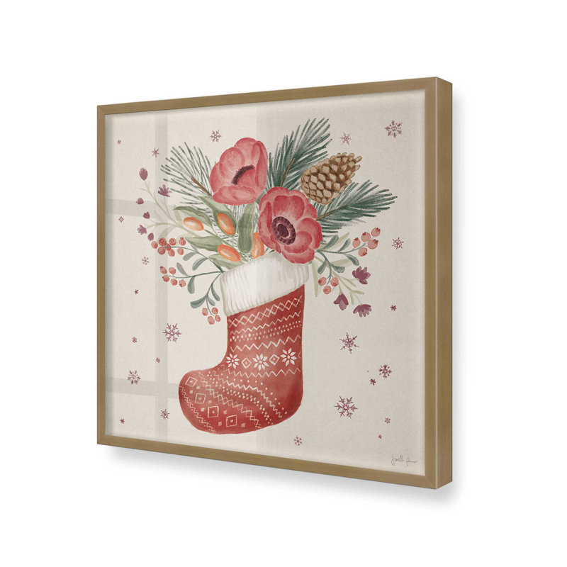 Bas de Noël rétro imprimé, H 13,75 po x l 13,75 po, Cadre simple en or brossé, bois massif