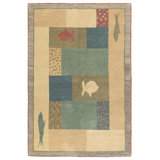 Lagoon Wool Geometric Area Rug in Blue/Gold