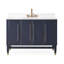 Meuble-lavabo moderne autoportant Tennant Brand 48 pouces, bleu marine Bertone, lavabo simple, comptoir en quartz blanc, entièrement assemblé