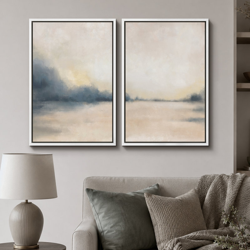 «Landscape Abstract Shapes Illustration», reproduction encadrée sur toile 2 pièces, H 36 po x l 48 po, Cadre flottant blanc