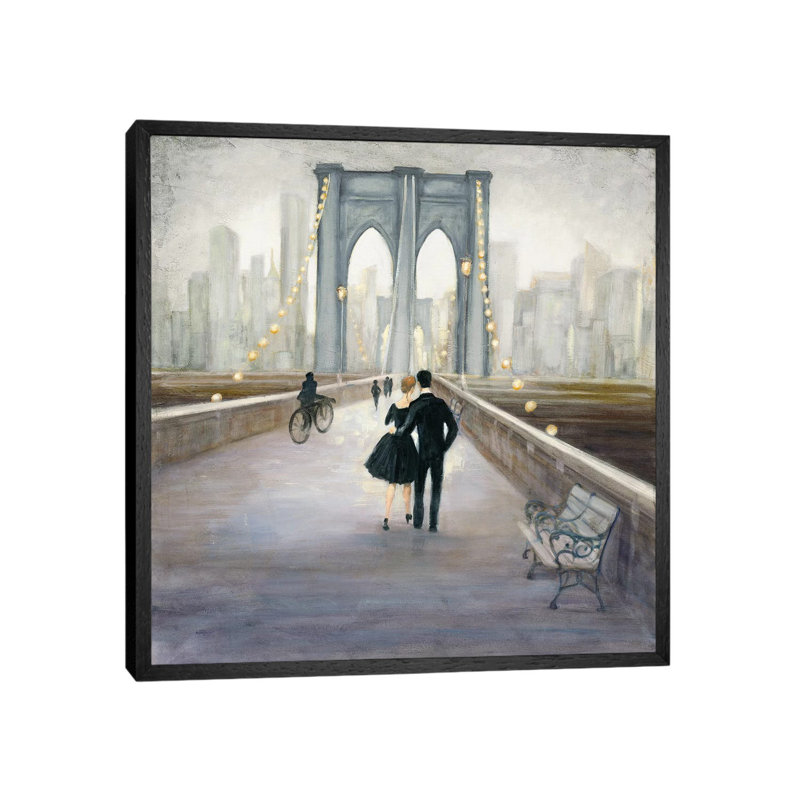 Bridge To New York by Julia Purinton - Wrapped Canvas Painting, 45.72 cm H x 45.72 cm W, Black Floater Framed