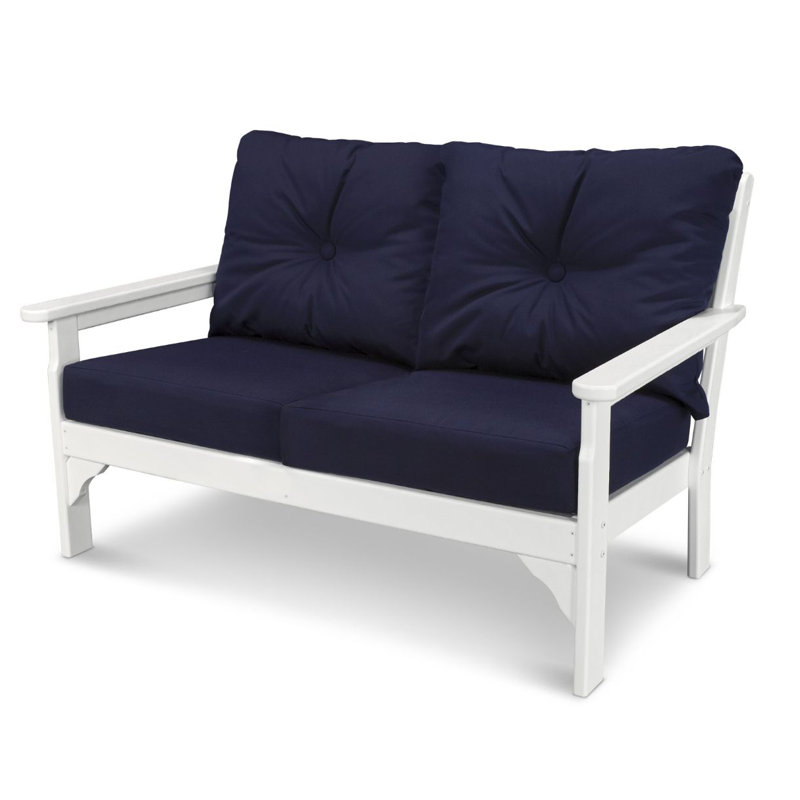 Vineyard Deep Seating Loveseat, White Frame/Navy Cushion