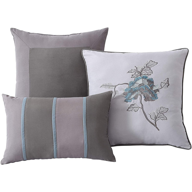 Queen Blue and Gray Microfiber Floral Bed in a Bag Set