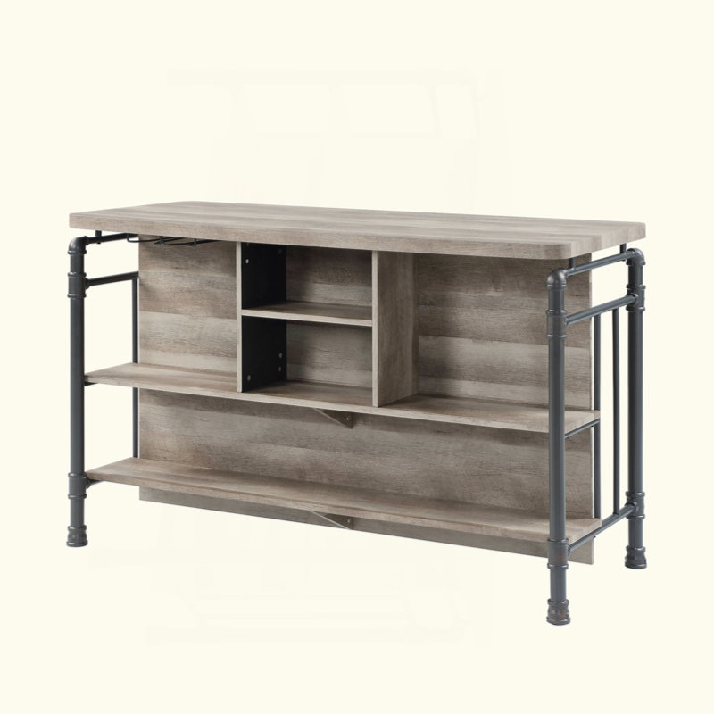 Table de hauteur comptoir en chêne antique et gris sablé