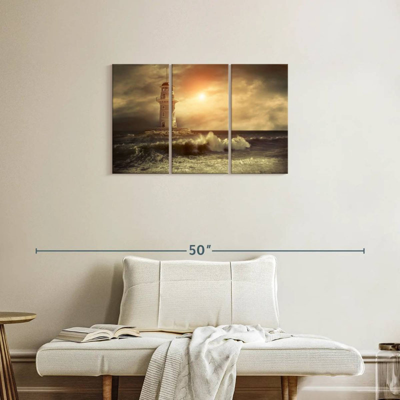 Lighthouse sunset storm Aletra, H 20 po x l 33 po