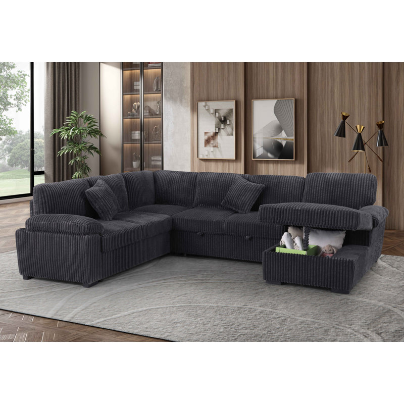 Oversized U-shaped Sectional Sofa Bed Pull Outsleeper Couch With Storage Chaise For Living Room, Dark Gray Fabric