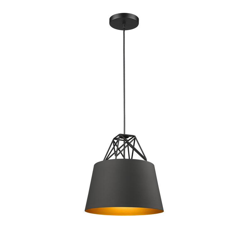 Industrial 1 light Black Shade Pendant, 70.8"H x 11.8"W x 11.8"D, Black/Gold